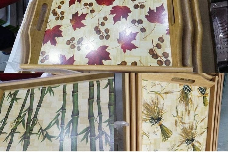 Set of 3 Bamboo Trays, Japan Style Tea Trays, Printed Serving Tray With Handles Set of 3 Bamboo Trays, Japan Style Tea Trays, Printed Serving Tray With Handles